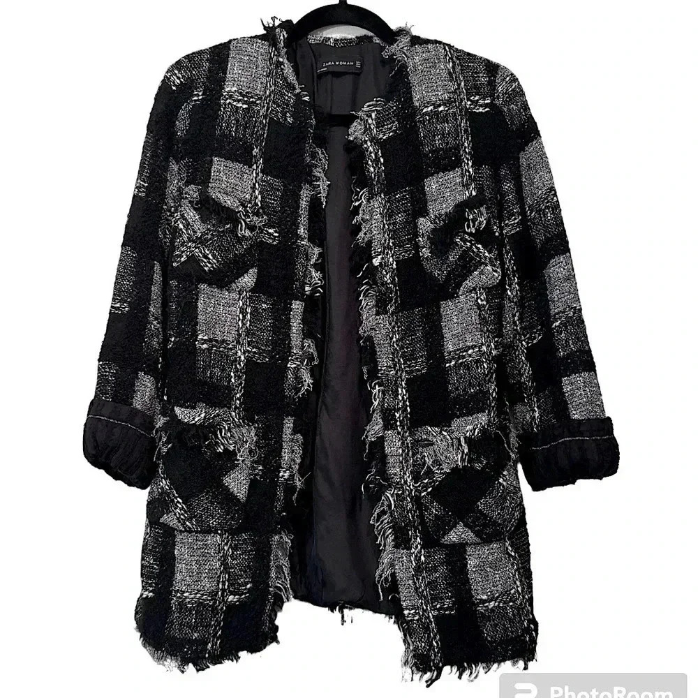 Zara Black and Gray Plaid Blazer